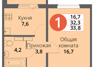 Продажа однокомнатной квартиры, 33.9 м2, Орловская область, Зареченская улица, 6к3