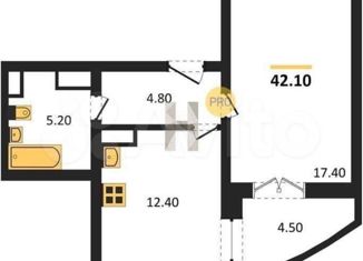 Продажа 1-комнатной квартиры, 42.1 м2, Воронеж, ЖК Современник, улица 9 Января, 68/1к1