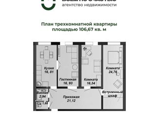 Продаю трехкомнатную квартиру, 106.67 м2, село Черницыно, Межевая улица, 57