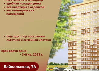 Трехкомнатная квартира на продажу, 72.8 м2, Пермский край, Байкальская улица, 7А