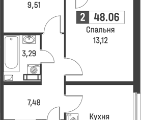 Продаю 2-ком. квартиру, 48.06 м2, Мурино, ЖК Графика, Екатерининская улица, 16/5