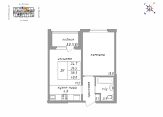 Продам 2-ком. квартиру, 40 м2, Барнаул, Центральный район, Песчаная улица, 181