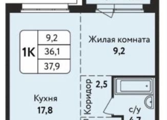 Продажа однокомнатной квартиры, 37.9 м2, Барнаул, улица Солнечная Поляна, 75, Индустриальный район