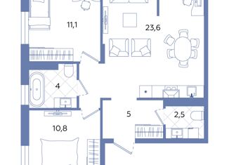 Продажа 2-комнатной квартиры, 59 м2, деревня Дербыши, Академическая улица, 4