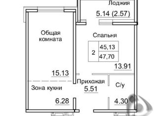 Продается однокомнатная квартира, 47.7 м2, рабочий посёлок Краснообск, 3-й микрорайон, 12А