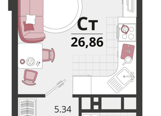 Продажа квартиры студии, 26.8 м2, посёлок Знаменский, Природная улица, 10Бк1