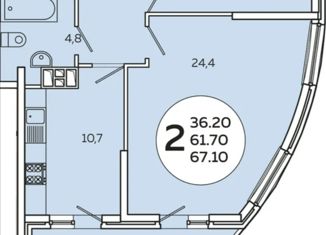 Двухкомнатная квартира на продажу, 62 м2, Краснодар, ЖК Альпы, Командорская улица, 6