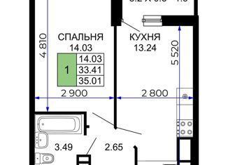 Продажа 1-комнатной квартиры, 35.01 м2, Краснодар, улица Петра Метальникова, 36, микрорайон имени Евгении Жигуленко