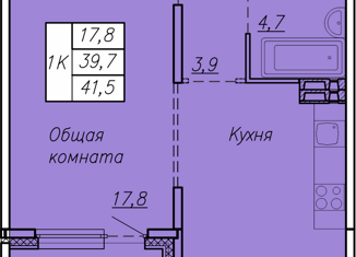 Продажа однокомнатной квартиры, 41.5 м2, Новосибирск, ЖК Галактика