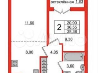 Продаю однокомнатную квартиру, 36.8 м2, Калининградская область, Батальная улица, 100