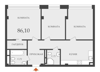 Продам трехкомнатную квартиру, 86.1 м2, деревня Грибки, Адмиральская улица, 6с1