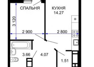 Продам однокомнатную квартиру, 33.1 м2, Краснодар, улица Петра Метальникова, 38, микрорайон имени Евгении Жигуленко