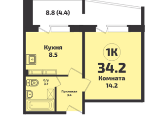 Продается 1-ком. квартира, 34.2 м2, посёлок Садовый, микрорайон Приозёрный, 714