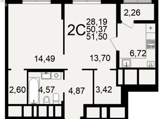 Продам 2-ком. квартиру, 52 м2, Рязань, улица Новосёлов, 64соор1, Октябрьский район
