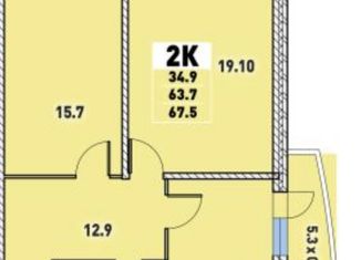 Продаю 2-комнатную квартиру, 63.6 м2, Краснодар, Круговая улица, 4Вк3, ЖК Цветы