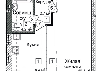 1-комнатная квартира на продажу, 34.7 м2, Балахна, улица Космонавтов, 14