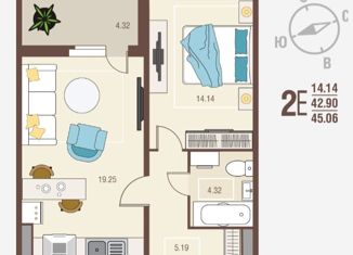 Однокомнатная квартира на продажу, 45.06 м2, село Новая Усмань, Алмазная улица, 5
