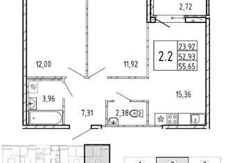 Продам 2-ком. квартиру, 51.9 м2, Ленинградская область, улица Первых, 4к5