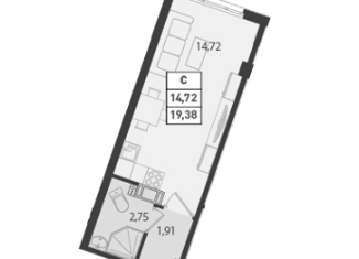 Продам квартиру студию, 19.38 м2, посёлок Мурино, улица Шоссе в Лаврики, 64к3