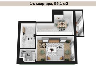 Продам 1-комнатную квартиру, 55.1 м2, Чегем, улица имени М.В. Сижажева, 1