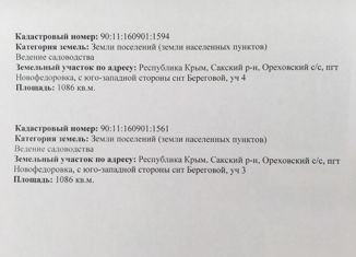 Участок на продажу, 10.86 сот., поселок городского типа Новофёдоровка, Южная улица