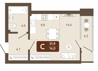 Продажа 1-ком. квартиры, 31.9 м2, Кемерово, Ленинский район