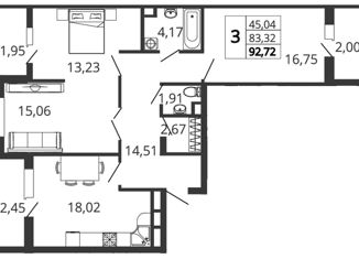 Продается 3-ком. квартира, 92.72 м2, посёлок Знаменский