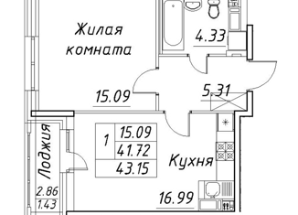 Продам 1-ком. квартиру, 43 м2, Санкт-Петербург, ЖК Ариосто, Плесецкая улица, 6