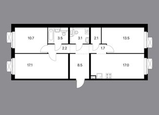 Продажа трехкомнатной квартиры, 82 м2, Москва, квартал № 100, 1к1, станция Павшино