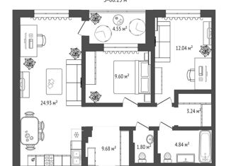 Продам 3-ком. квартиру, 66 м2, Тюмень, ЖК ДОК, Краснооктябрьская улица, 8