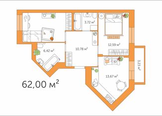 Продам двухкомнатную квартиру, 62 м2, посёлок Петровский, Петровская улица, 5