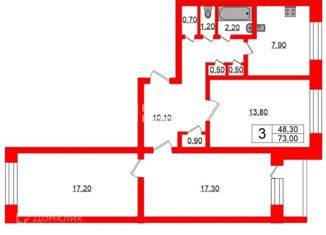 Продаю трехкомнатную квартиру, 73 м2, Санкт-Петербург, улица Антонова-Овсеенко, 21, улица Антонова-Овсеенко