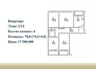4-комнатная квартира на продажу, 78.8 м2, Москва, Алтуфьевское шоссе, 12, район Отрадное