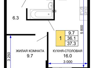 Продажа 1-ком. квартиры, 36 м2, Краснодар, улица Лётчика Позднякова, 2