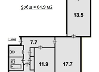 Продам трехкомнатную квартиру, 64.9 м2, Санкт-Петербург, улица Композиторов, 33/5, улица Композиторов