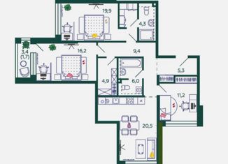 3-комнатная квартира на продажу, 97.5 м2, Москва, набережная Марка Шагала, 11к2, Даниловский район