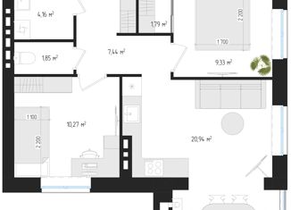 Продаю 2-комнатную квартиру, 54.8 м2, Брянская область, переулок Красина, 5