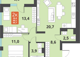 Продажа 2-ком. квартиры, 60 м2, Новосибирск, метро Заельцовская, Тайгинская улица, 39