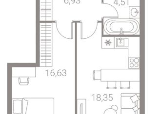 1-ком. квартира на продажу, 46.42 м2, Москва, 2-й Котляковский переулок, вл1/1к4, район Москворечье-Сабурово