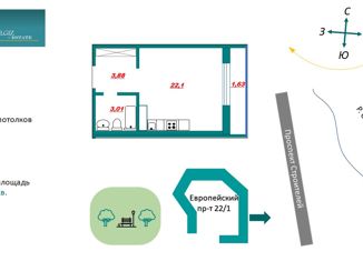 Продам квартиру студию, 22.75 м2, Кудрово, Европейский проспект, 22, ЖК Европейский парк
