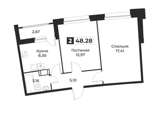 Продажа 2-ком. квартиры, 48.28 м2, Мурино, ЖК Авиатор, проспект Авиаторов Балтики, 29к2