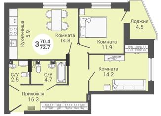 Продам 3-ком. квартиру, 72.7 м2, Новосибирская область, улица Петухова, 168с2