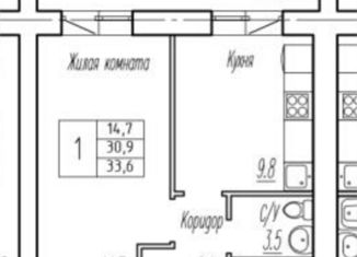 Продаю однокомнатную квартиру, 33.6 м2, поселок городского типа Стройкерамика, улица Анетты Басс, 1, ЖК Видный