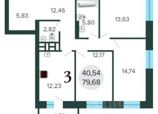 Продаю 3-ком. квартиру, 79.68 м2, Новосибирск, ЖК Оазис