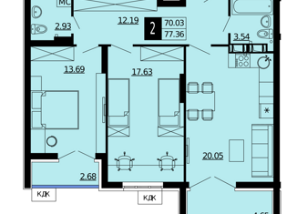 Продам 2-комнатную квартиру, 73.7 м2, Самара, ЖК АмГрад, Южное шоссе, 9