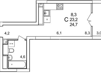 Продам квартиру студию, 24.7 м2, деревня Анкудиновка, Русская улица, 12