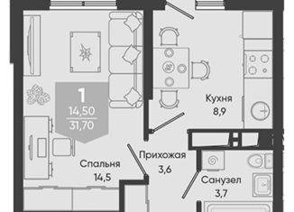 1-комнатная квартира на продажу, 31.7 м2, Новороссийск, улица Куникова, 47, ЖК Клевер