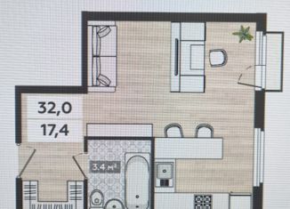 Продается квартира студия, 32 м2, посёлок Октябрьский, улица Французский Квартал, с73