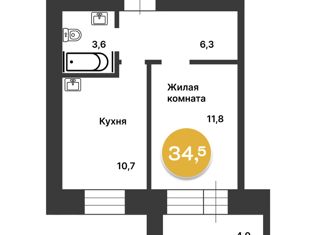 Продам однокомнатную квартиру, 34.5 м2, Амурская область, Загородная улица, 47