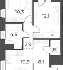 Продажа 2-комнатной квартиры, 51.9 м2, Новосибирск, улица Аэропорт, 60, ЖК Нормандия-Неман